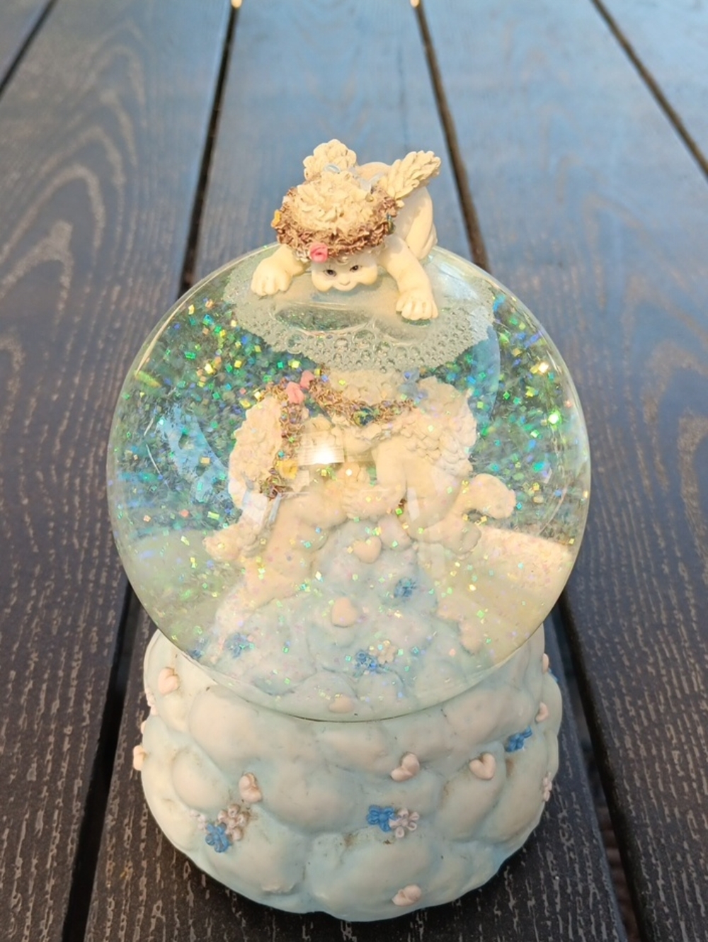 Westland Cherub Snow Globe Figurine Plays Music " Once Upon A Dream"